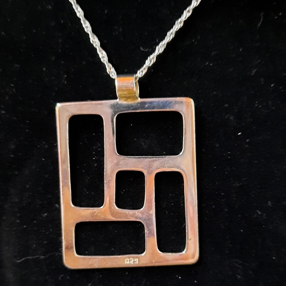 Vintage Sterling Silver Modernist Geometric Necklace - Picture 6 of 13